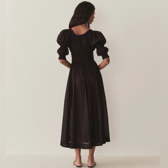 Doen Ischia black cotton poplin smocked midi dress, size large - Picture 2 of 9